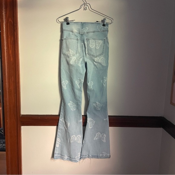 No Boundaries Y2K Light Blue Butterly Elastic Waist Flared Jeans xs - Picture 5 of 8